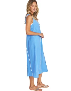 Sarah Contrast Piped Linen Blend Midi Dress