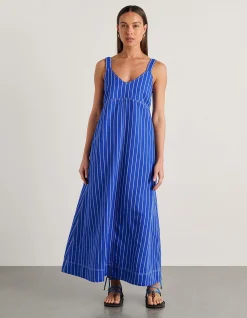 SARA STRIPE LINEN MIDI DRESS