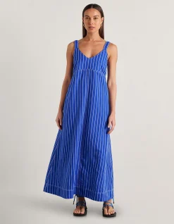 SARA STRIPE LINEN MIDI DRESS