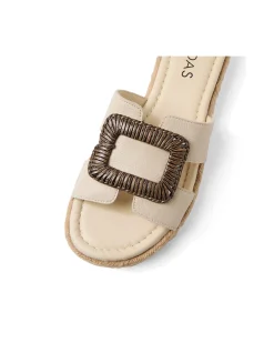 Sati Woven Buckle Leather Slide Sandals