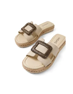 Sati Woven Buckle Leather Slide Sandals