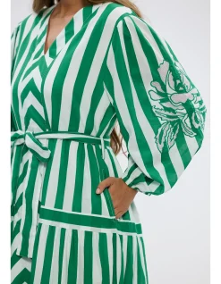 Sea Breeze Green Stripe Tiered Midi Dress