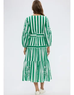 Sea Breeze Green Stripe Tiered Midi Dress