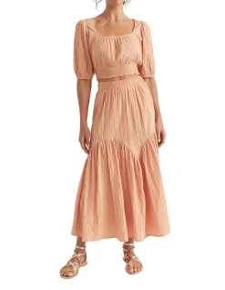 Seersucker Crop Top with Puffed Sleeves