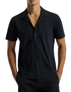 SELF STRIPE CUBAN COLLAR SHIRT