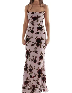 'Serena' Pink Devore Maxi Dress