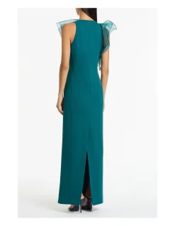 SERPENTINE CREPE RUFFLE FRONT GOWN