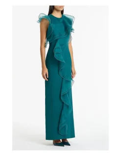SERPENTINE CREPE RUFFLE FRONT GOWN