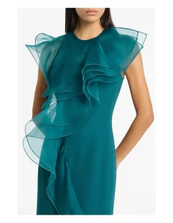 SERPENTINE CREPE RUFFLE FRONT GOWN