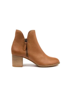 Shaine Dark Tan Leather Ankle Boots