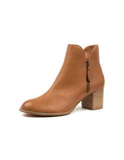 Shaine Dark Tan Leather Ankle Boots