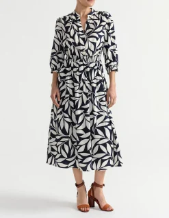 SHIRRED WAIST MIDI DRESS