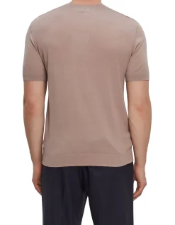 SHORT SLEEVE TEXTURED KNITTED SILK AND COTTON TSHIRT