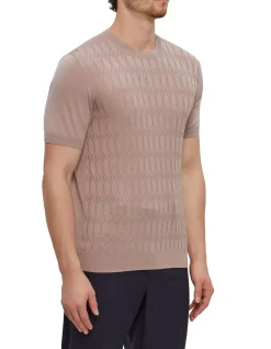 SHORT SLEEVE TEXTURED KNITTED SILK AND COTTON TSHIRT