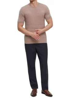 SHORT SLEEVE TEXTURED KNITTED SILK AND COTTON TSHIRT
