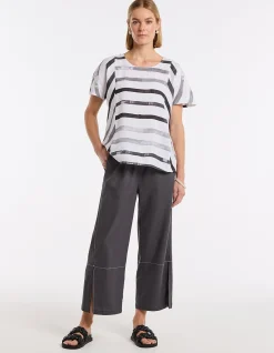 SHORT SLEEVE BRUSHED STRIPE TOP