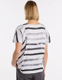 SHORT SLEEVE BRUSHED STRIPE TOP