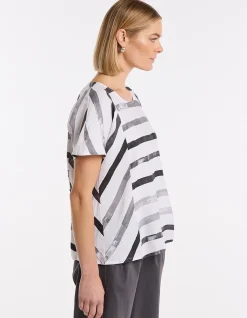 SHORT SLEEVE BRUSHED STRIPE TOP
