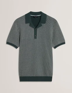 SHORT SLEEVE GREGRY STITCH KNITTED POLO