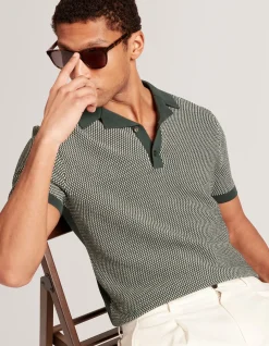 SHORT SLEEVE GREGRY STITCH KNITTED POLO