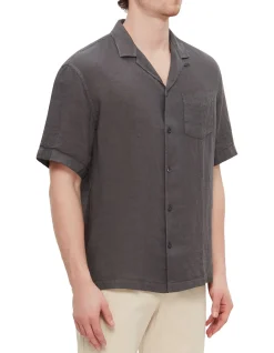 Short Sleeve Linen Shirt Black