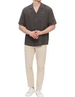 Short Sleeve Linen Shirt Black
