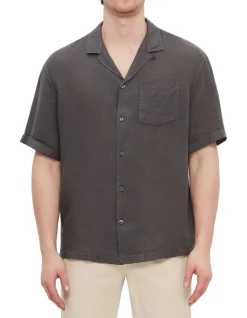Short Sleeve Linen Shirt Black