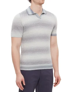 Short Sleeve Ombre Knit Polo Navy