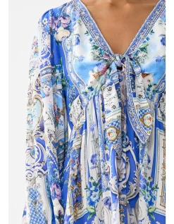 SHORT TIE FRONT BLOUSON DRESS
