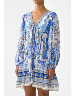 SHORT TIE FRONT BLOUSON DRESS
