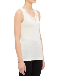 Silk Wool Vest W/Floral Lace