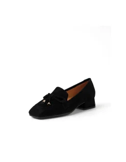 Simon Suede Bow Detail Block Heel Loafers