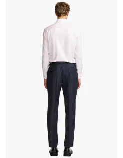 SLACK TROUSER - NAVY MULITCHECK IN PURE WOOL, SUPER 110'S