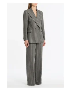 SLATE ITALIAN WOOL PINSTRIPE WIDE LEG PANT