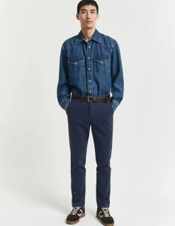 Slim Fit Cotton Herringbone Pants