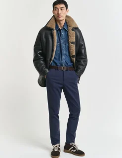 Slim Fit Cotton Herringbone Pants