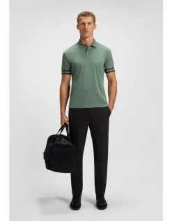 Slim-fit polo shirt in cotton with striped cuffs
