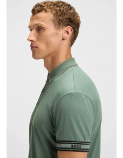 Slim-fit polo shirt in cotton with striped cuffs