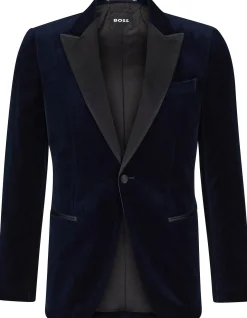 Slim-Fit Tuxedo Jacket in Pure-Cotton Velvet Black