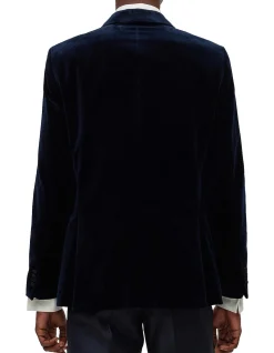 Slim-Fit Tuxedo Jacket in Pure-Cotton Velvet Black