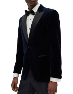 Slim-Fit Tuxedo Jacket in Pure-Cotton Velvet Black