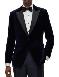 Slim-Fit Tuxedo Jacket in Pure-Cotton Velvet Black