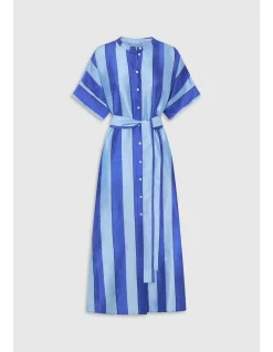 Slub Silk Stripe Column Dress