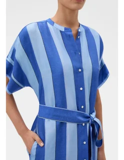 Slub Silk Stripe Column Dress