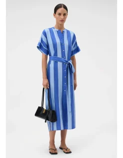 Slub Silk Stripe Column Dress