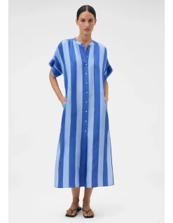 Slub Silk Stripe Column Dress