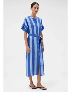 Slub Silk Stripe Column Dress