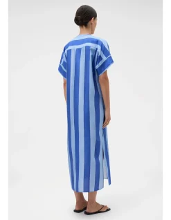 Slub Silk Stripe Column Dress