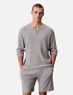 Soft Waffle Henley Long Sleeve Sleep T-Shirt