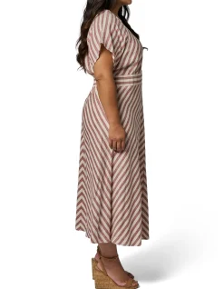 SOMETHING 4 OLIVIA - ALLEGRA LINEN STRIPE MIDI DRESS